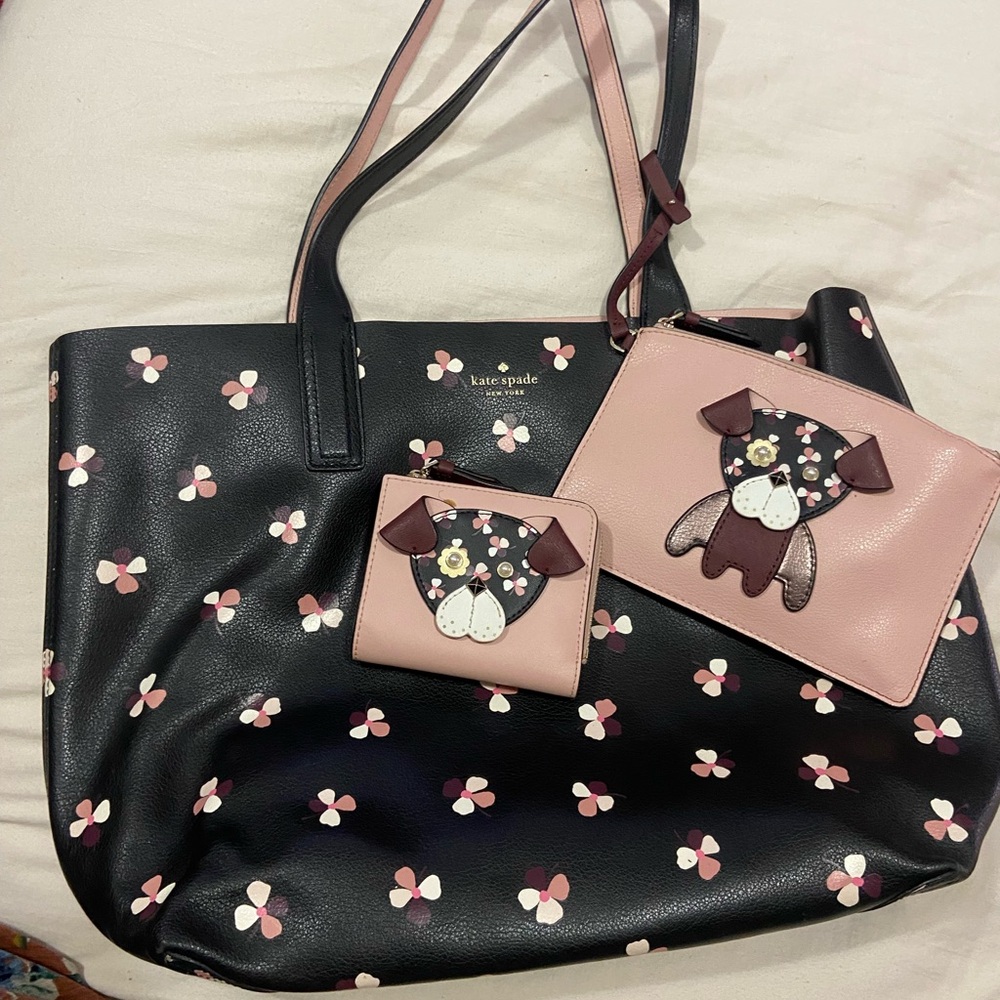 Kate Spade Black and Pink Floral Tote Bag Set